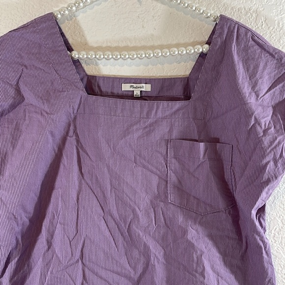 MADEWELL Square Neck Top in Purple & White Stripped Box Blouse Size Large - Picture 3 of 10
